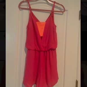 Hot Pink Romper w Neon Orange Cut Out Sz Small